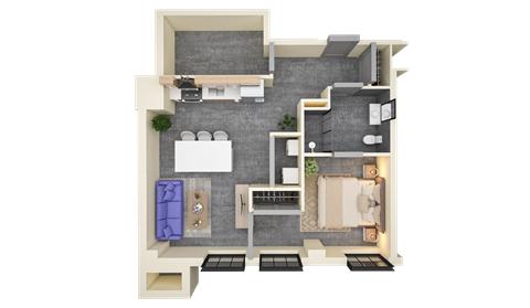 Floor plan for 1 bed, 1 bath, 818 sqft